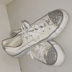 Converse All Star White Glitter Lace Up Sneakers Shoes Size 6